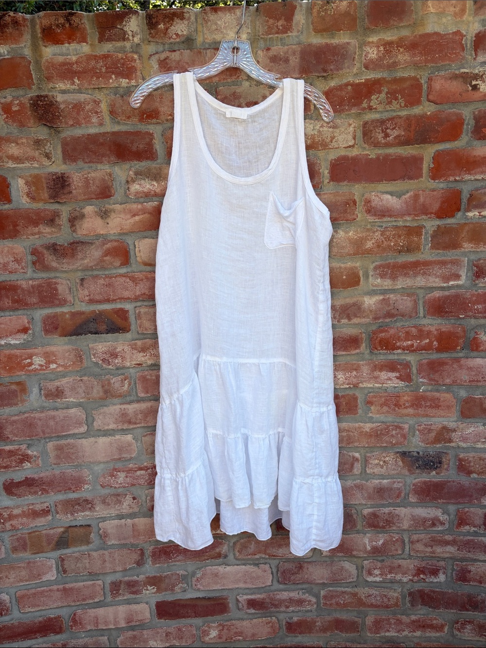 CP Shades White Sleeveless Tiered linen swimsuit coverup/ dress